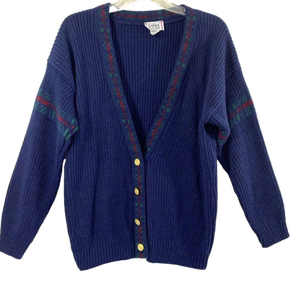 Vintage Cricket Lane Cardigan Women Large Blue Cottage Grandpacore Sweater Layer
